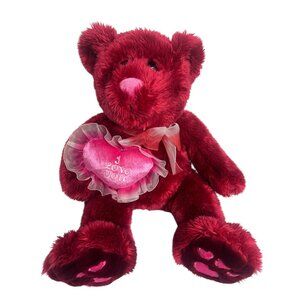 Red Pink Vintage Valentine Teddy Bear with Heart I LOVE YOU 17 in